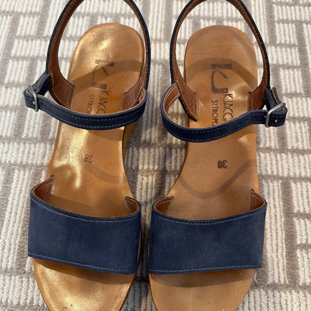 K Jacques Shoes navy Cork Wedge Sandals 38